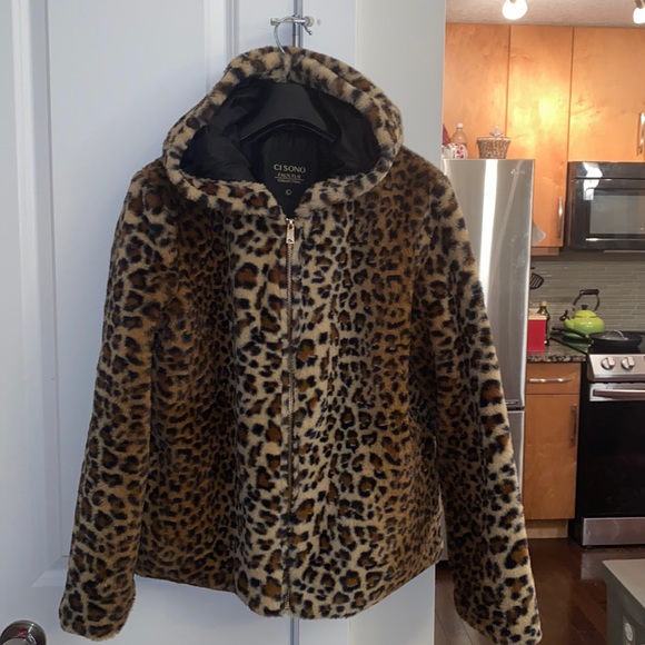 Jackets & Blazers - Ci Sono Faux Fur Hooded Leopard Print Jacket